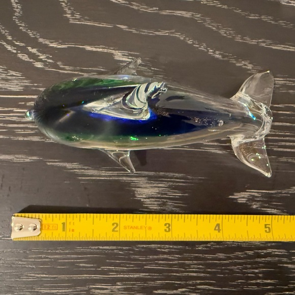 HandBlown Art Glass Green Blue Dolphin Figurine Paperweight - Picture 3 of 3